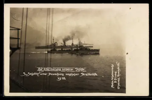 AK Grosser Kreuzer Seydlitz unter Bewachung englischer Streitkräfte nach der Auslieferung 1918, Kriegsschiff