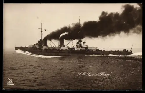AK Grosser Kreuzer S.M.S. von der Tann in voller Fahrt, Kriegsschiff