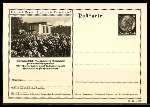AK Kaiserslautern /Rheinpfalz, Ansicht der Kuranlagen, Ganzsache Lernt Deutschland kennen
