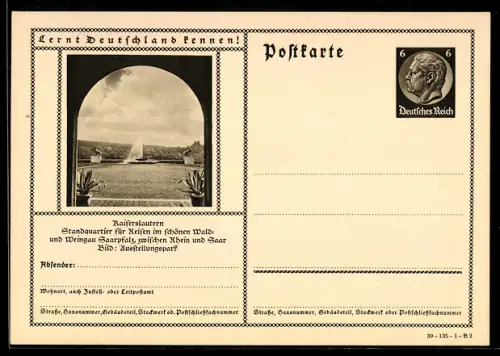 AK Kaiserslautern, Ausstellungspark, Ganzsache Lernt Deutschland kennen