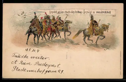 Lithographie Arpád e les chef des tribus, Ganzsache