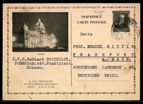 AK Praha, IX. Slet Vsesokolský 1932, Ganzsache