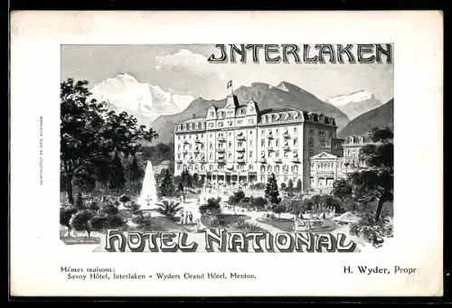Künstler-AK Interlaken, Hotel National, H. Wyder, Propr.