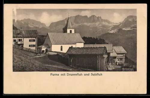 AK Furna, Ortsansicht mit Drusenfluh und Sulzfluh
