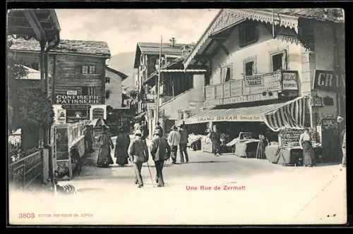AK Zermatt, Une Rue de Zermatt, Grand Bazar