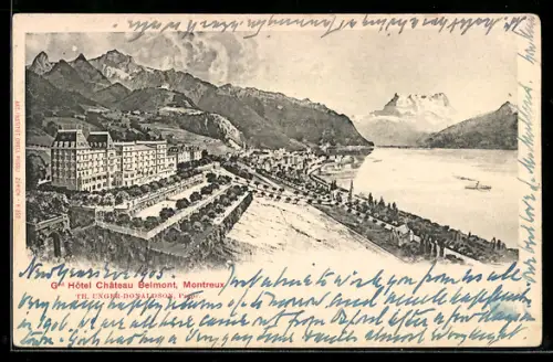 Künstler-AK Montreux, Hôtel Château Belmont