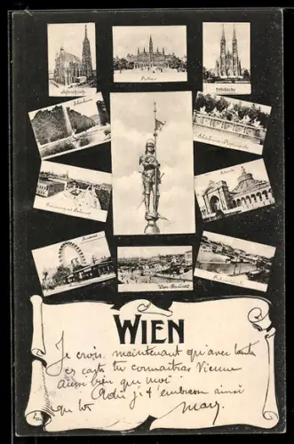 AK Wien, Ansichten mit Stephanskirche, Rathaus, Votivkirche