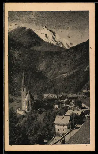 AK Heiligenblut, Panorama mit Kirche und Grossglockner