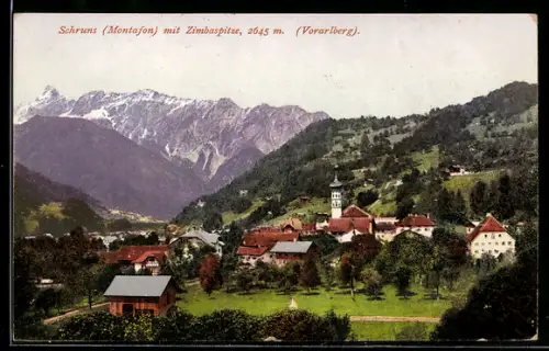 AK Schruns /Montafon, Panorama mit Zimbaspitze