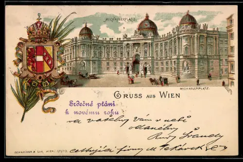 Lithographie Wien, Michaelerplatz, Wappen