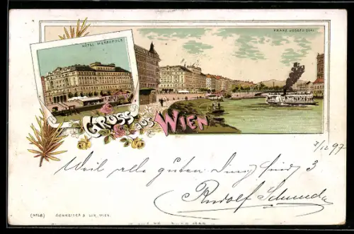 Lithographie Wien, Franz-Josefs-Quai, Hotel Metropole