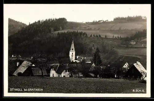 AK Stiwoll bei Gratwein, Ortspanorama mit Kirche