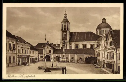 AK Pöllau, Hauptplatz mit Brunnen