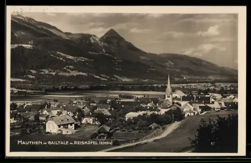 AK Mauthen im Gailtale, Panorama mit Kirche und Reiskofel