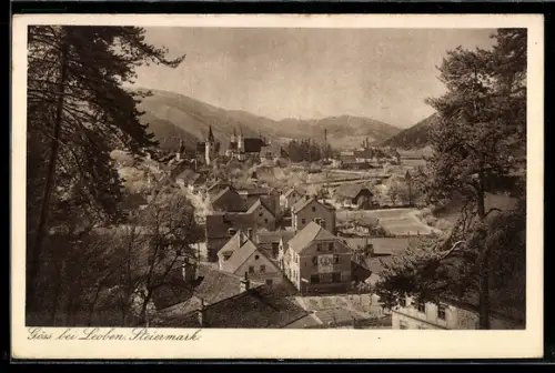 AK Göss bei Leoben, Panorama mit Kirche