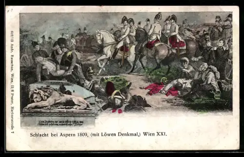 AK Wien, Aspern, Schlacht bei Aspern 1809, Löwen-Denkmal