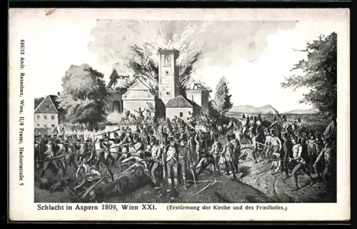AK Wien, Aspern, Schlacht in Aspern 1809, Erstürmung der Kirche und des Friedhofes