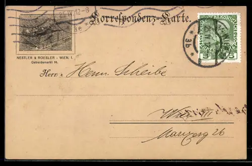 Lithographie Wien, Korrespondenz-Karte Nestler & Roesler, Getreidemarkt 16