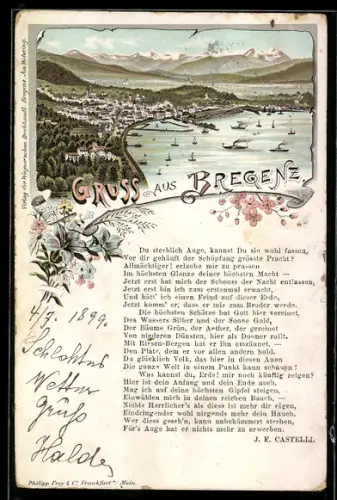 Lithographie Bregenz, Panorama am Bodensee
