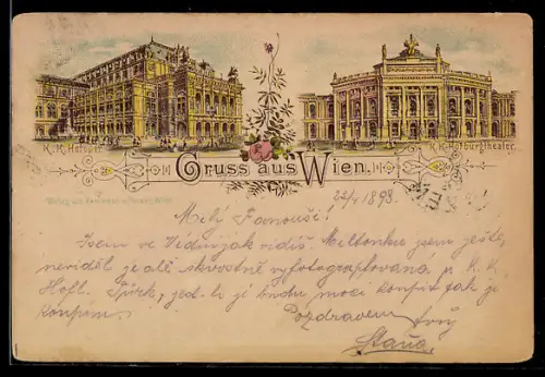 Lithographie Wien, K. k. Hofoper und K.K. Hofburgtheater