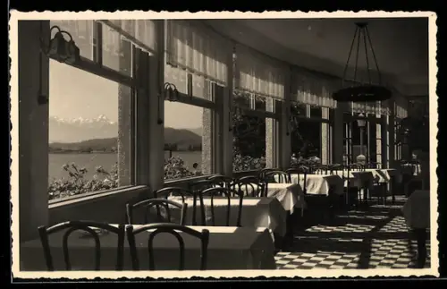AK Annenheim am Ossiachersee, Restaurant im Hotel Aichelberghof mit Seeblick