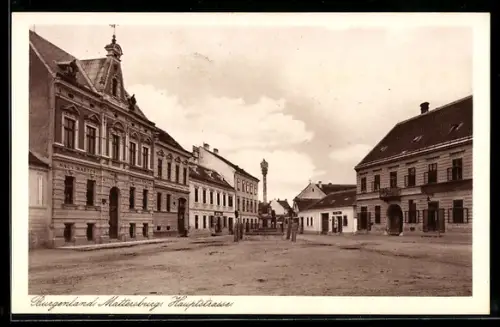 AK Mattersburg /Burgenland, Hauptstrasse mit Platz und Denkmal