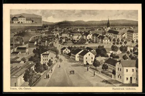 AK Traun /Ob. Öst., Panorama mit Kirche