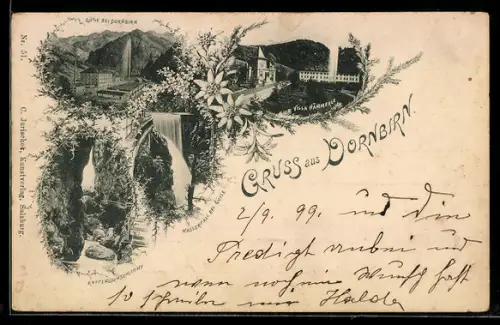 AK Dornbirn, Rappenlochschlucht, Wasserfall bei Gütle, Villa Hämmerle