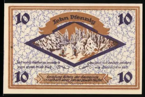 Notgeld Friedrichroda i. Thür., 10 Pfennig, Waldlandschaft mit Skifahrern