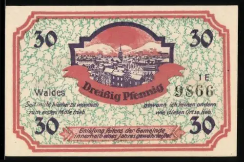 Notgeld Friedrichroda i. Thür., 30 Pfennig, Ortsansicht und Wappen mit Bergmann-Motiv