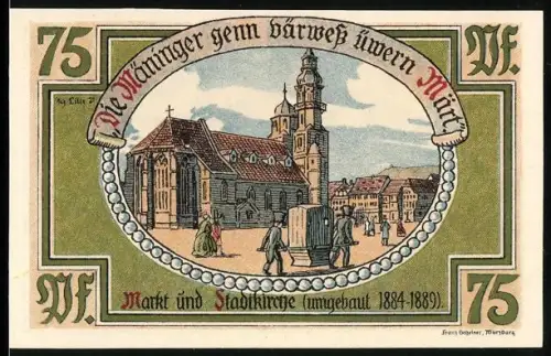 Notgeld Meiningen 1921, 75 Pfennig, Marktplatz mit Stadtkirche