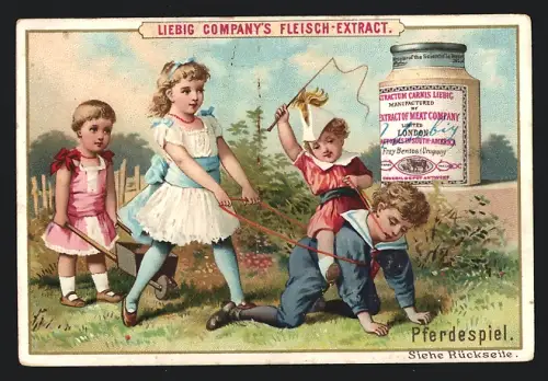 Sammelbild Liebig, Kinder beim Pferdespiel