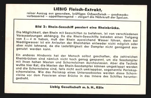 Sammelbild Liebig, Rhein-See-Schiffahrt, Rhein-Seeschiff passiert eine Rheinbrücke