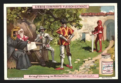 Sammelbild Liebig, Kriegsführung im Mittelalter, Kriegsgericht