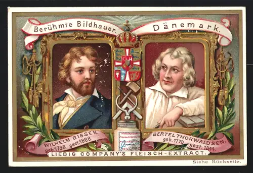 Sammelbild Liebig, Berühmte Bildhauer, Dänemark, Wilhelm Bissen, Bertel Thorwaldsen