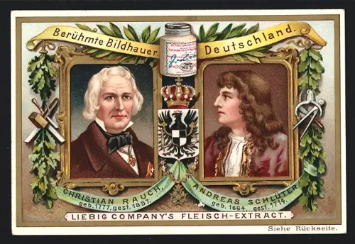 Sammelbild Liebig, Berühmte Bildhauer, Deutschland, Christian Rauch, Andreas Schlüter