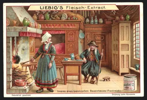 Sammelbild Liebig, Inneres eines bretonischen Bauernhauses, Frankreich