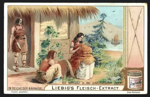 Sammelbild Liebig, Im Reiche der Nähnadel, Die Nähnadel in der prähistorischen Zeit