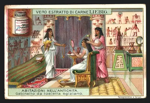 Sammelbild Liebig, Abitazioni nell`Antichità, Gabinetto da toeletta egiziano