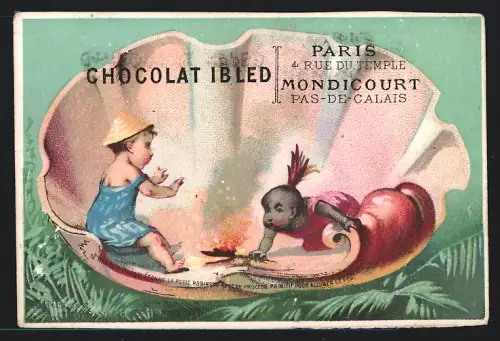 Sammelbild Chocolat Ibled, Paris, Rue du Temple 4, Kinder in einer Muschelschale