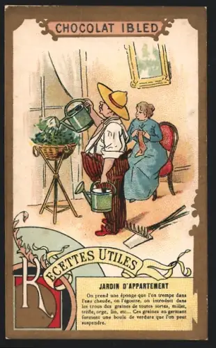 Sammelbild Chocolat Ibled, Paris, Gärtner giesst Blumen