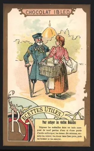 Sammelbild Chocolat Ibled, Paris, Dame begegnet einem Ex-Soldaten