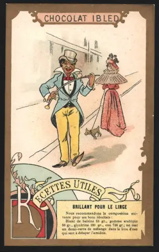 Sammelbild Chocolat Ibled, Paris, Dame mit Hund und Mann im Anzug