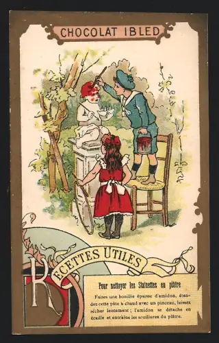 Sammelbild Chocolat Ibled, Paris, Kinder bemalen eine Statue