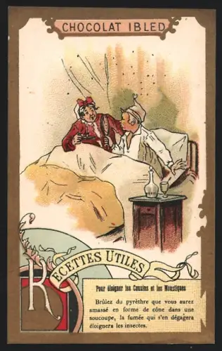 Sammelbild Chocolat Ibled, Paris, Mann sitzt mit Spiegel im Bett
