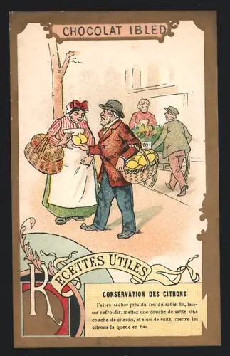 Sammelbild Chocolat Ibled, Paris, Zitronenhändler mit seinen Waren