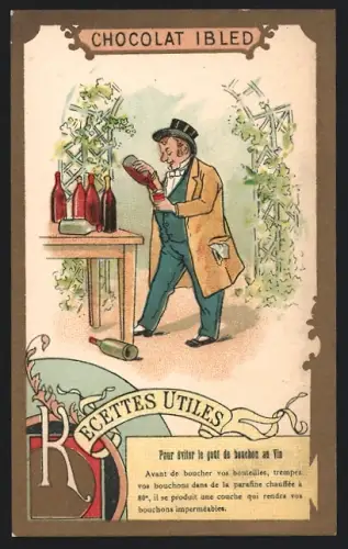 Sammelbild Chocolat Ibled, Paris, Mann giesst sich Wein ein