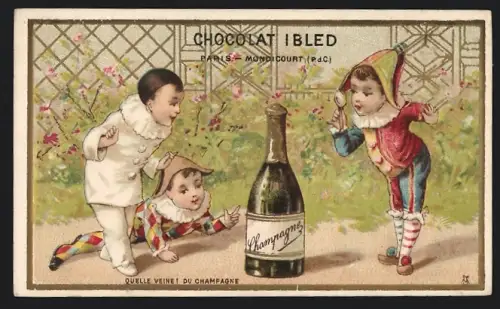 Sammelbild Chocolat Ibled, Paris, Clowns mit einer Flasche Champagner