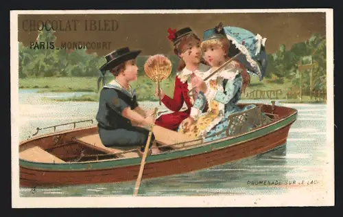 Sammelbild Chocolat Ibled, Paris, Paar sitzt zusammen in einem Ruderboot