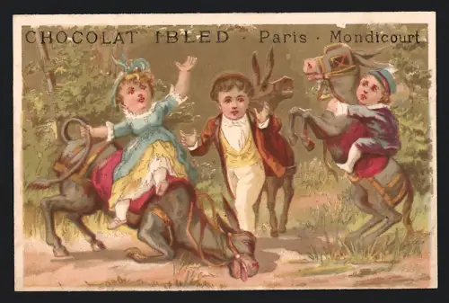 Sammelbild Chocolat Ibled, Paris, Kinder mit Eseln